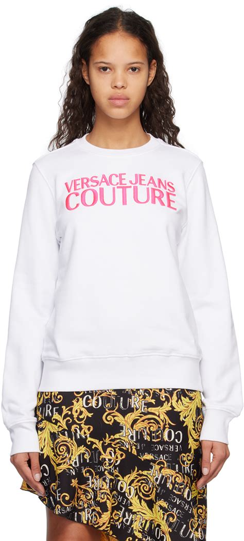 versace jeans embroidered sweatshirt|Versace Jeans couture white shirt.